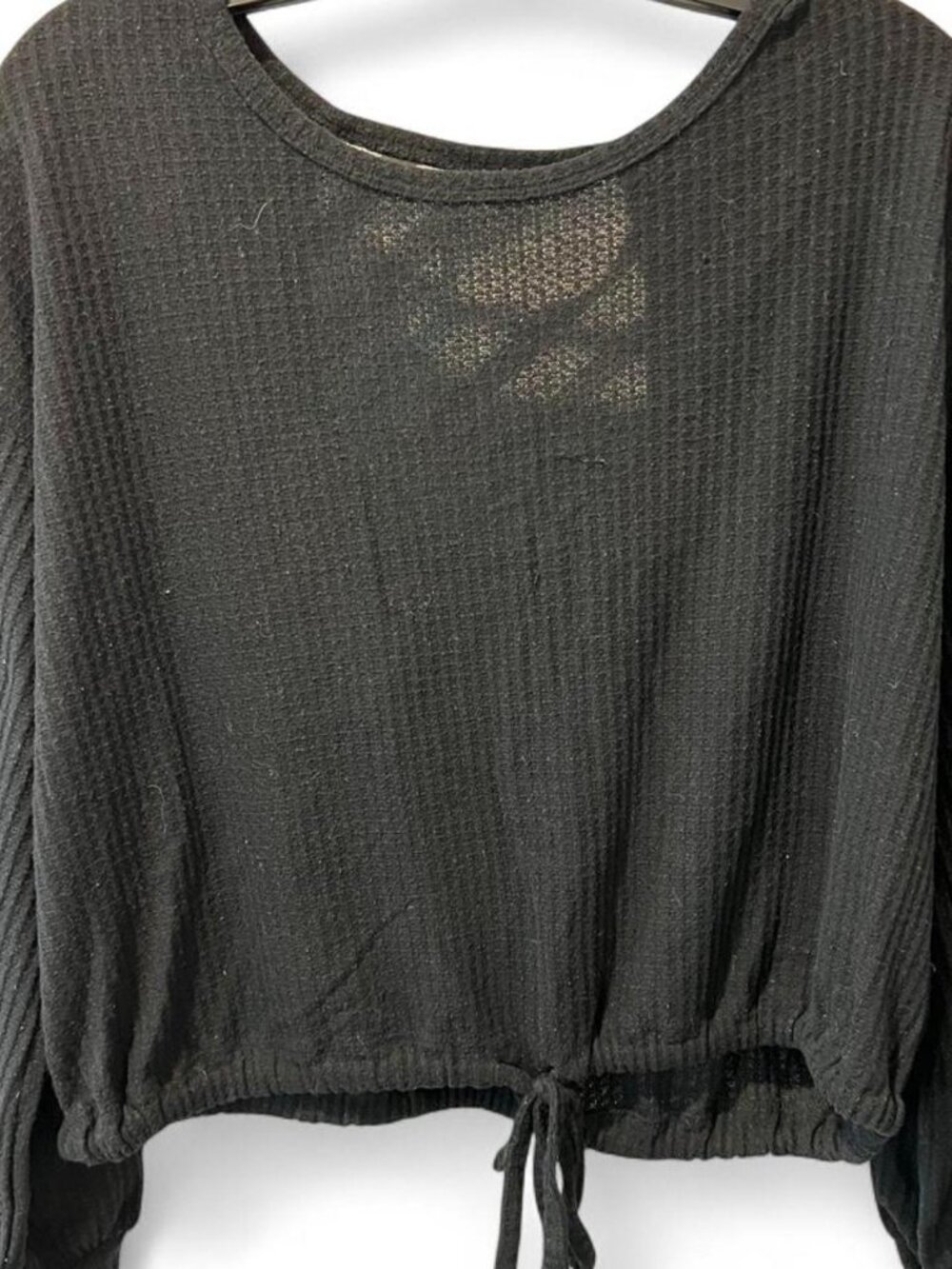 Black ribbed knit cropped sweater with tie waist size m
